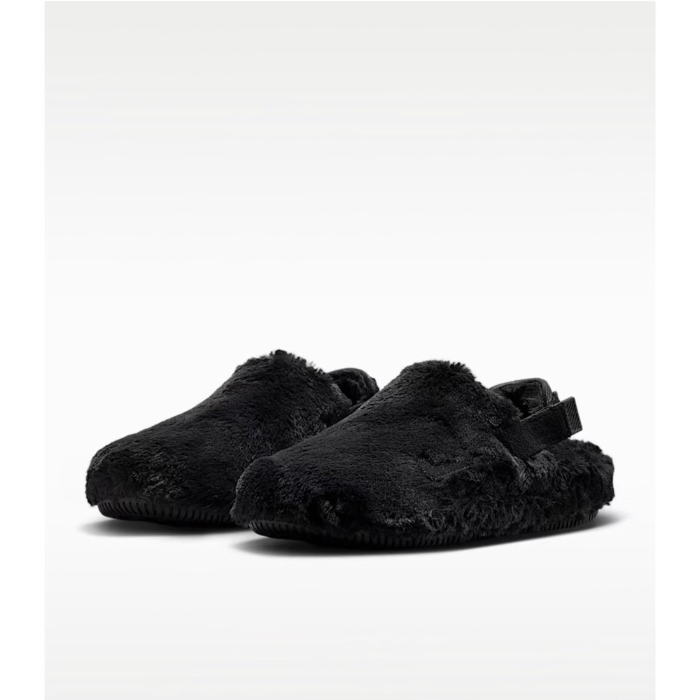 Nike Burrow Slippers Women Size 8 Black Good Faux Fur Slides Adjustable Strap